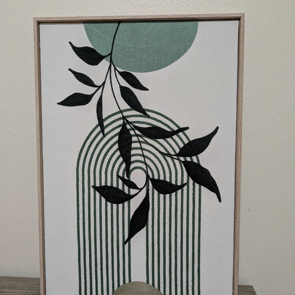 Abstract Cream and Green Leaf Wall Art